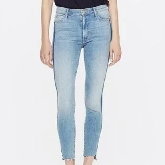 MOTHER Women's Blue Stunner Zip Ankle Step Fray Light Kitty Racer Jeans -Size 28 - Picture 1 of 8